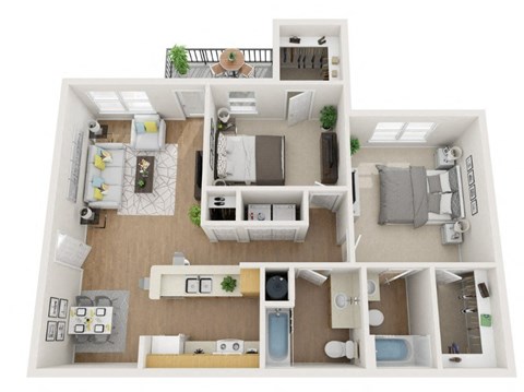 Floor plan for 2 beds, 2 baths, 1000 sqft
